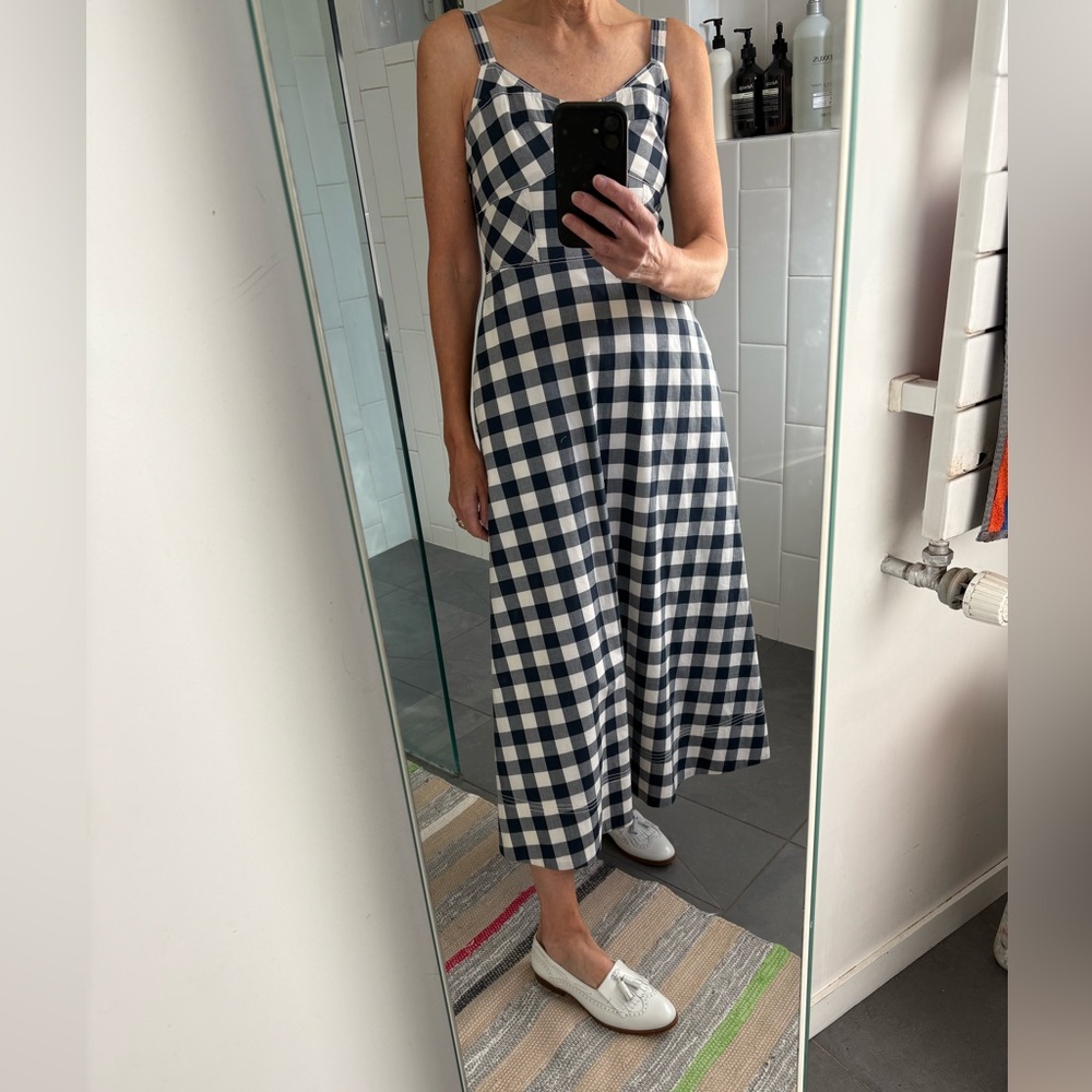 La Ligne Cotton Navy/White Large-scale Gingham Maxi Sundress - Picture 2 of 6